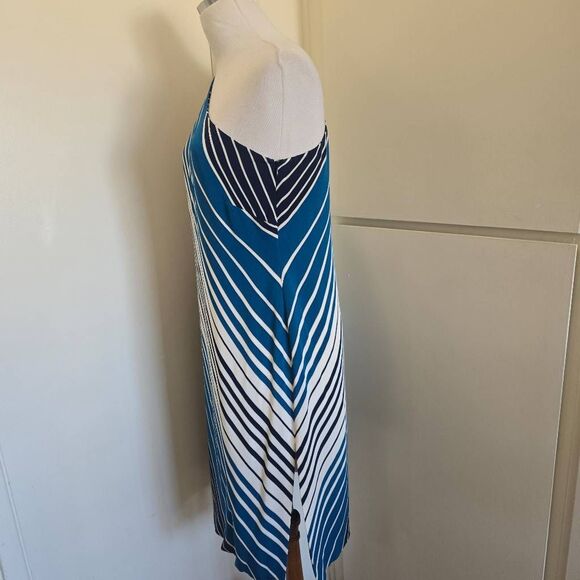 Jones New York Diagonal Stripe Silk 1 Shoulder Dress, Ivory/Blue, NWOT,S.10 - Picture 6 of 8